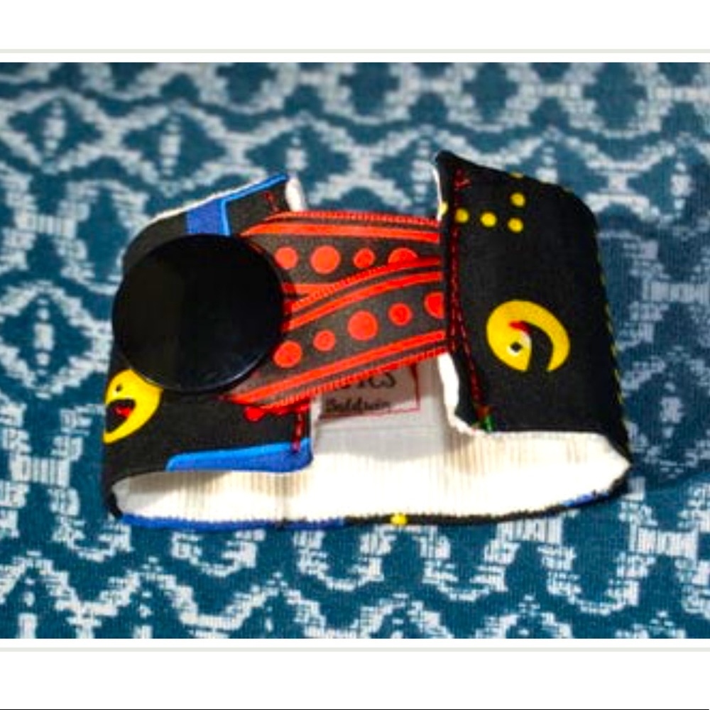Handmade video gamer colorful fabric cotton cuff bracelet pac-man 80’s